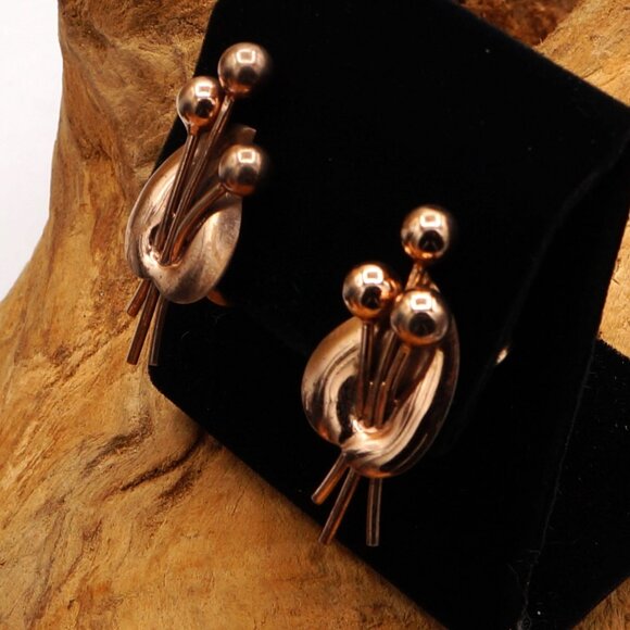 Vintage Napier Sterling Modernist Leaf & Buds Earrings Gold Vermeil Clip-ons - Picture 8 of 10